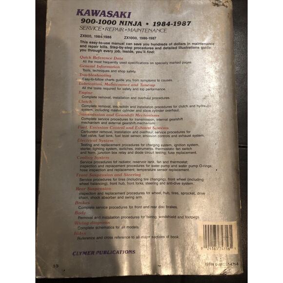 Clymer Kawasaki Service And Repair Manual 1984-87 ZX900-1000 - Picture 3 of 3